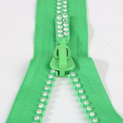 Verde doppia fila # 3 # 5 # 8 # 10 cerniere di diamante denti funzionano senza intoppi